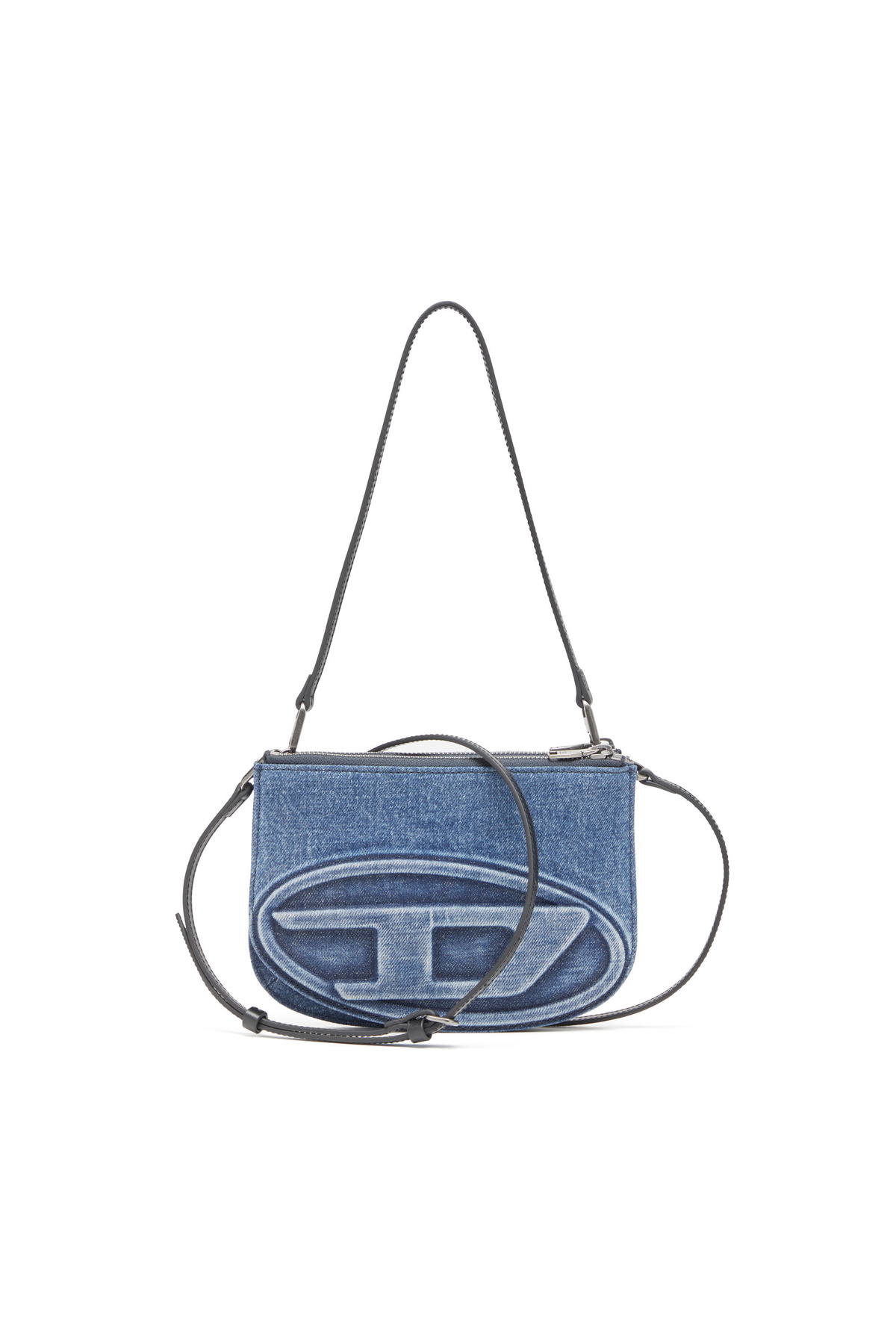 Diesel 1DR Twin-Double-pouch shoulder bag in solarised denim - Shoulder Bags Womens in Blue