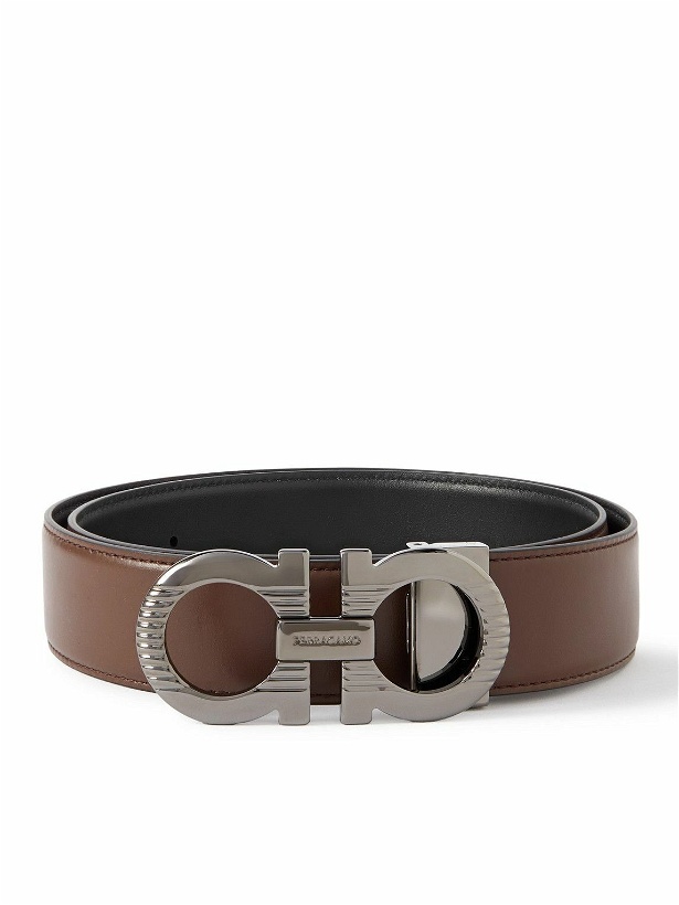 Photo: FERRAGAMO - 3.5cm Gancini Reversible Leather Belt - Brown