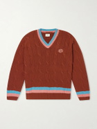BODE - Logo-Embroidered Cable-Knit Cotton Sweater - Brown
