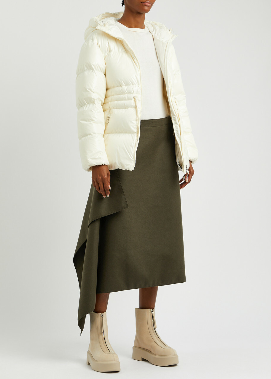 モンクレール　スカート　38 カーキ Moncler Draped Wool-blend Midi Wrap Skirt Dark Green Moncler