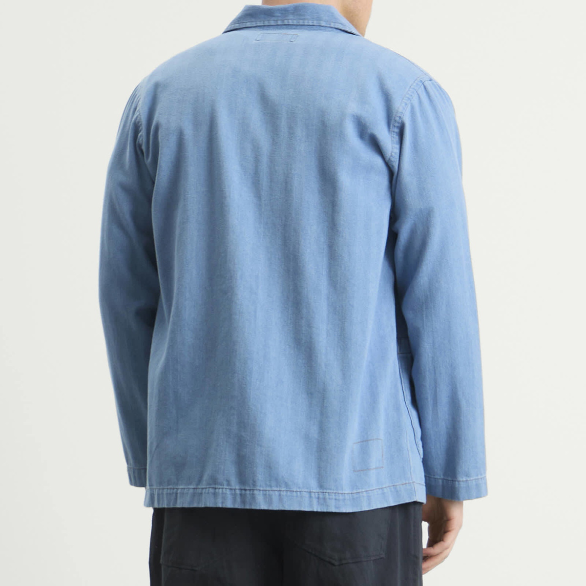 Universal Works Men's Herringbone Bakers Overshirt in Washed Indigo