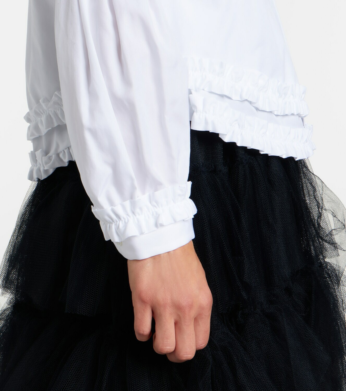 Noir Kei Ninomiya Bow-detail ruffled cotton poplin shirt