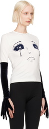 Pushbutton White Velvet Glove Crying Girl Long Sleeve T-Shirt