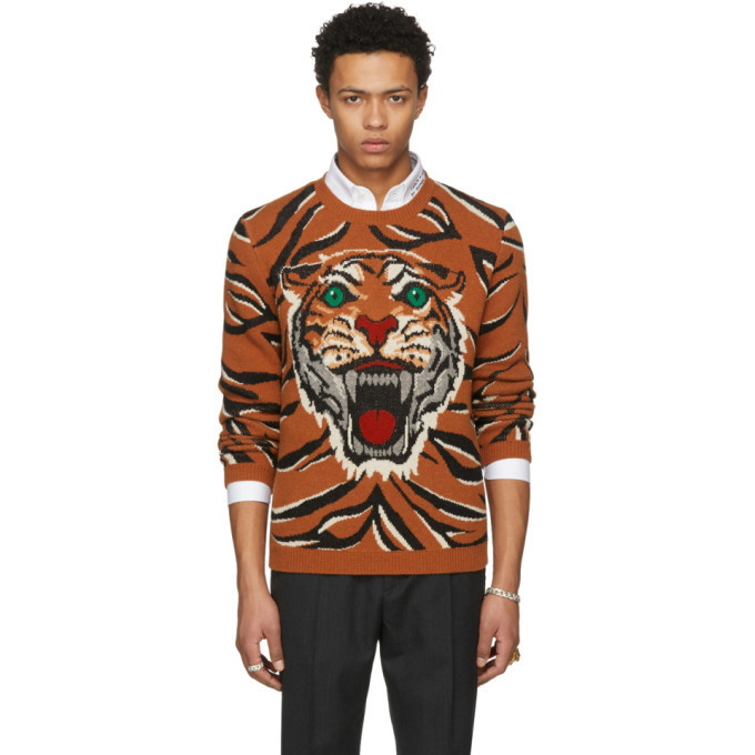 Photo: Gucci Orange Guccy Tiger Intarsia Sweater