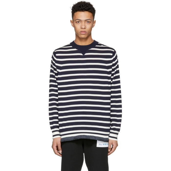 Sacai Navy and White Striped Drawstring Sweater