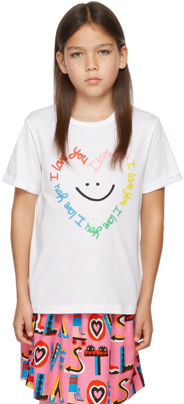 Stella McCartney Kids White Smile Heart T-Shirt Stella McCartney