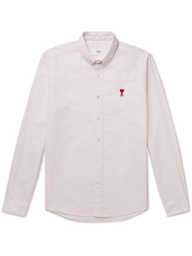 Photo: AMI PARIS - Slim-Fit Logo-Embroidered Cotton Oxford Shirt - Neutrals