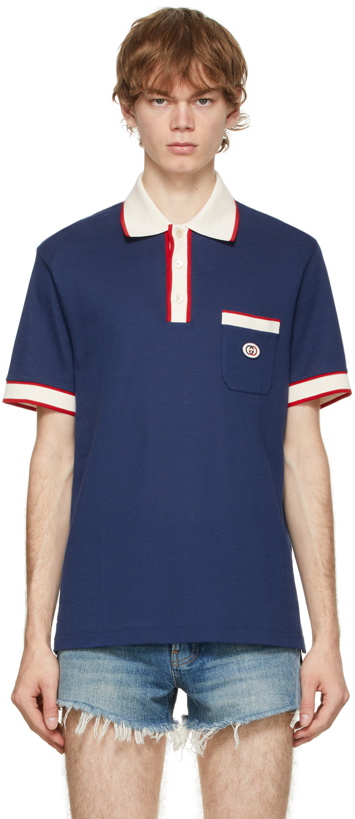 Photo: Gucci Navy Piqué Interlocking G Polo