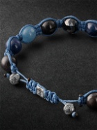 Shamballa Jewels - Rhodium-Plated, Multi-Stone and Cord Bracelet - Blue
