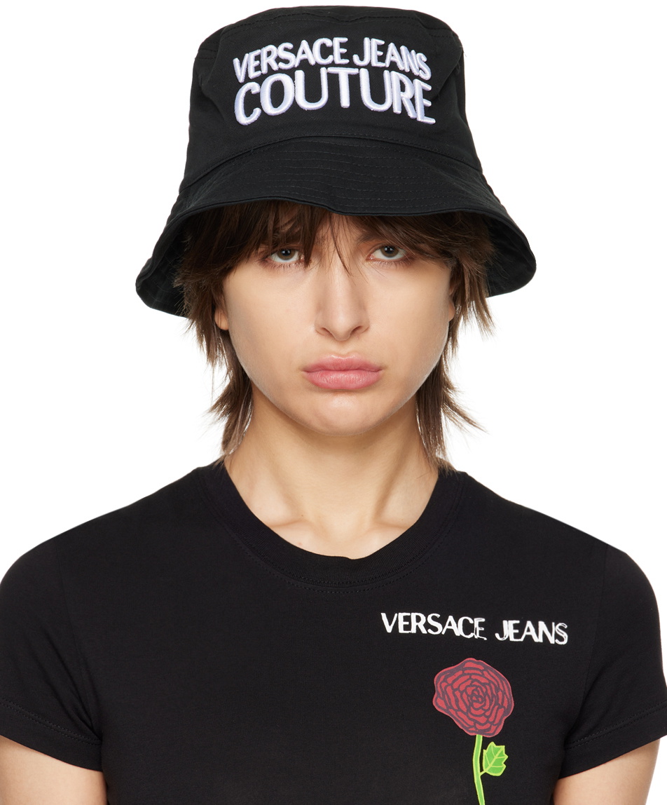 Versace Jeans Couture Black Embroidered Bucket Hat Versace