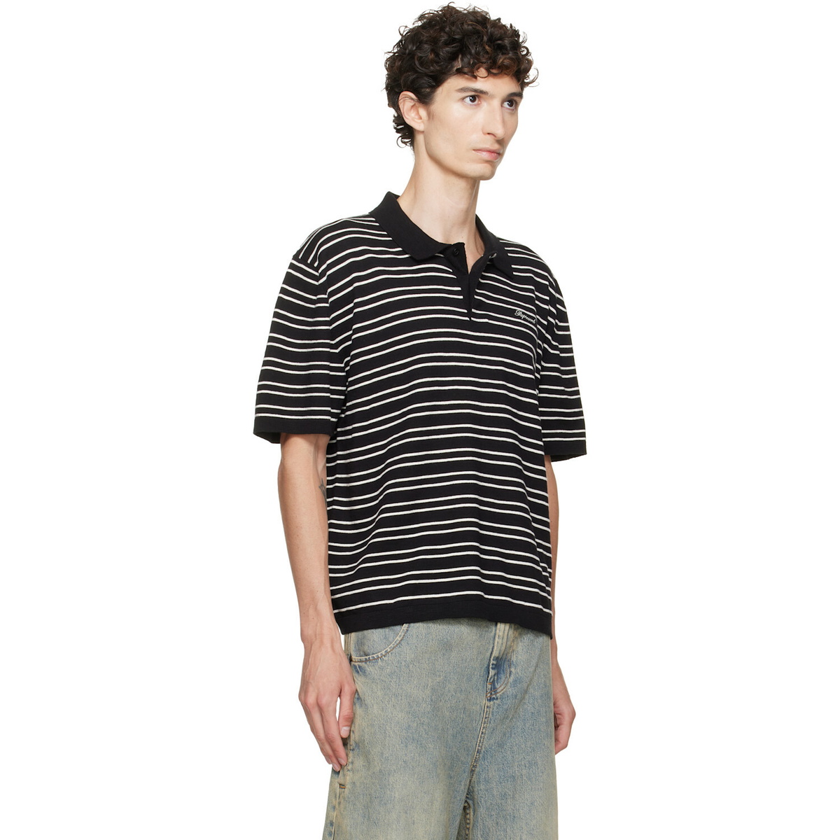 Represent Black & White California Striped Polo