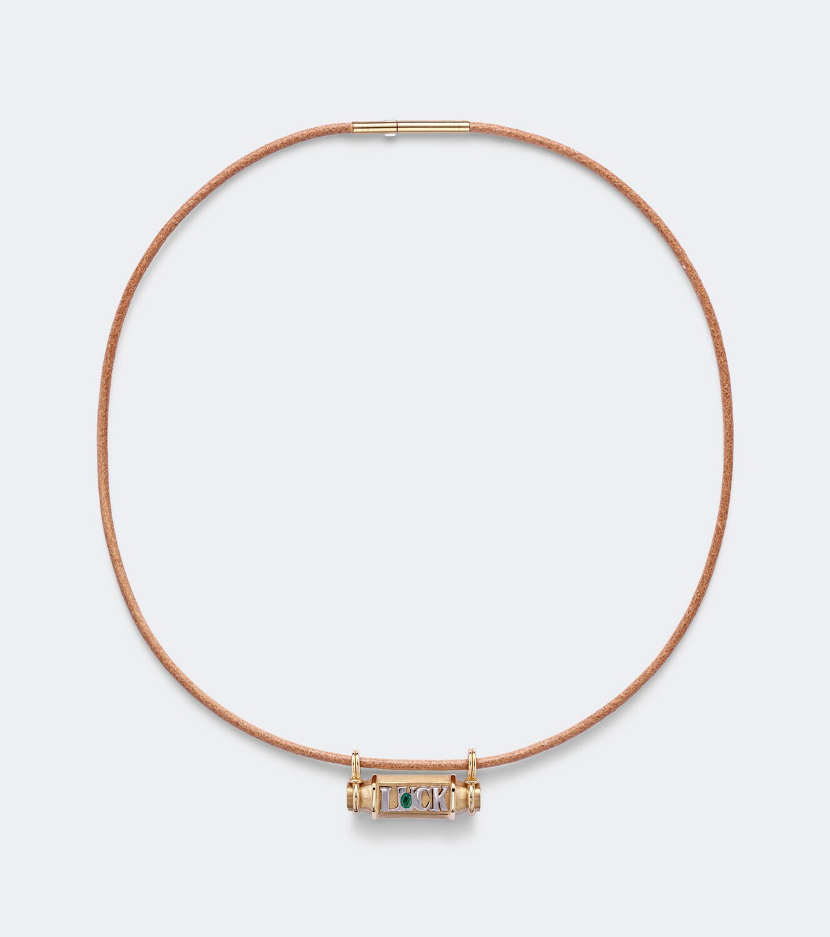 Marie Lichtenberg Luck Smash 18kt gold and leather locket necklace with emerald