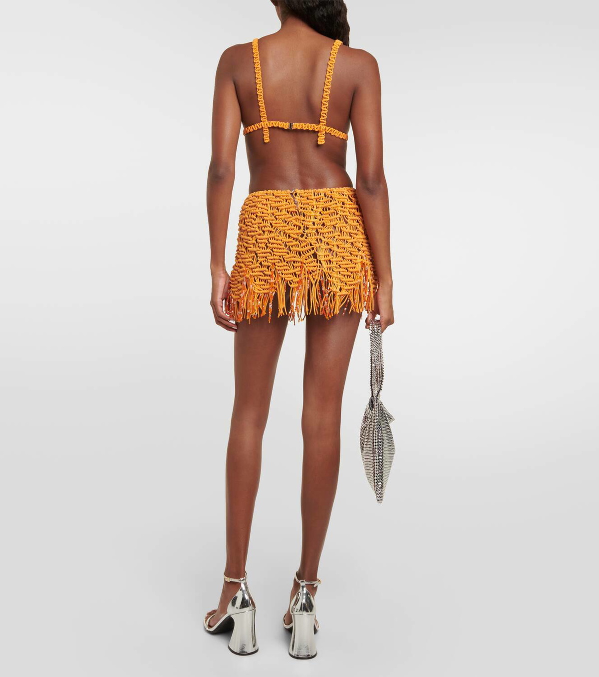 Roberta Einer Beaded fringed cotton miniskirt