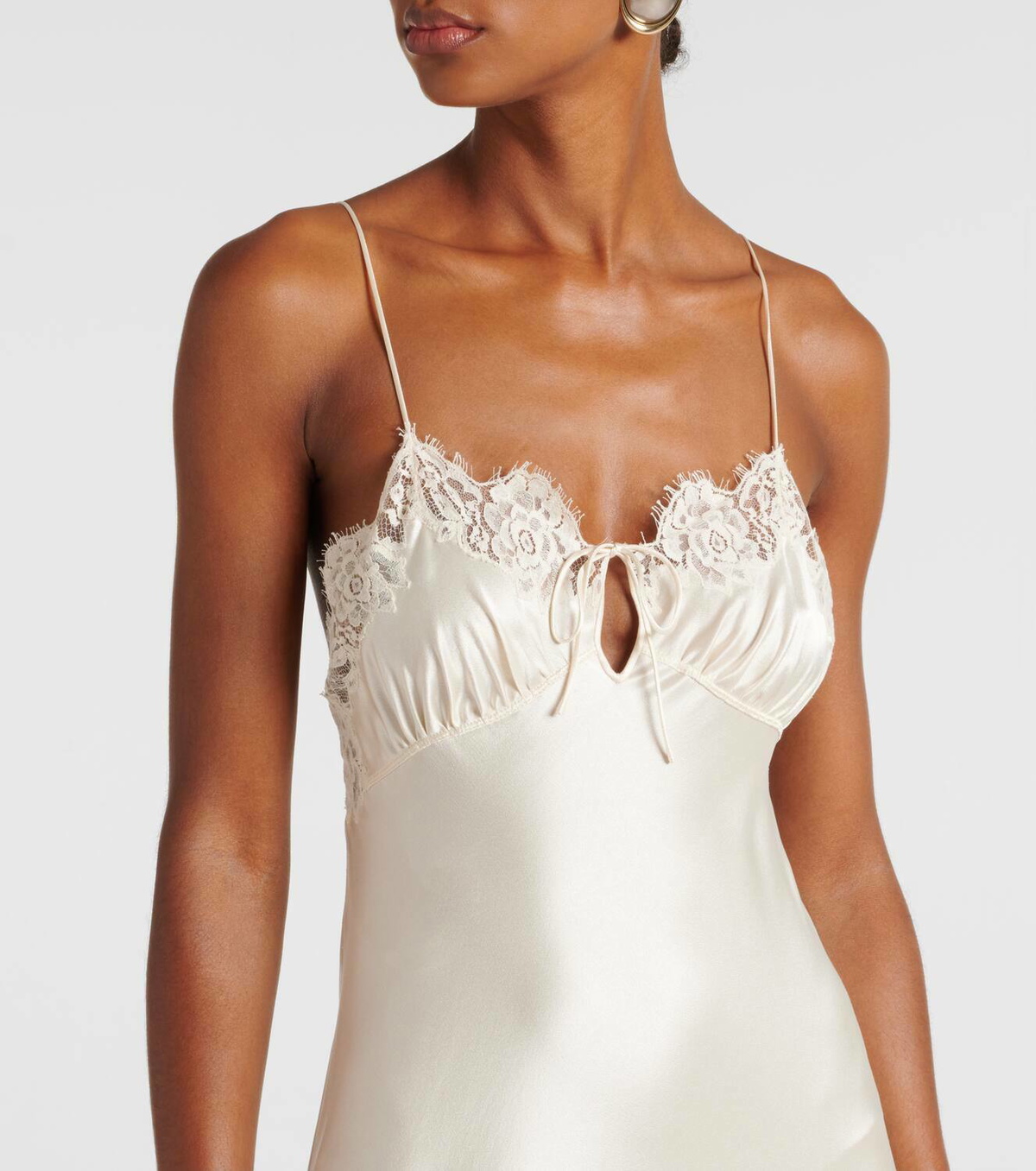 Saint Laurent Lace-trimmed silk satin gown