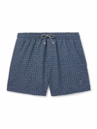 Brunello Cucinelli - Straight-Leg Short-Length Logo-Embroidered Printed Swim Shorts - Blue