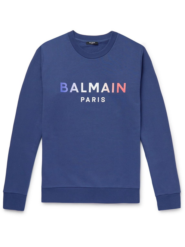 Photo: Balmain - Logo-Print Cotton-Jersey Sweatshirt - Blue