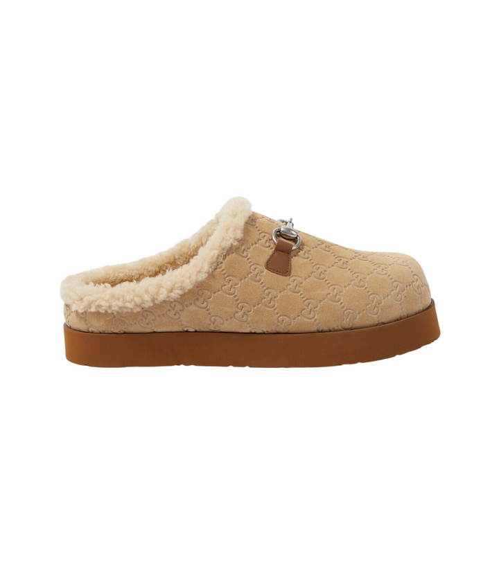 Photo: Gucci GG shearling-trimmed suede mules