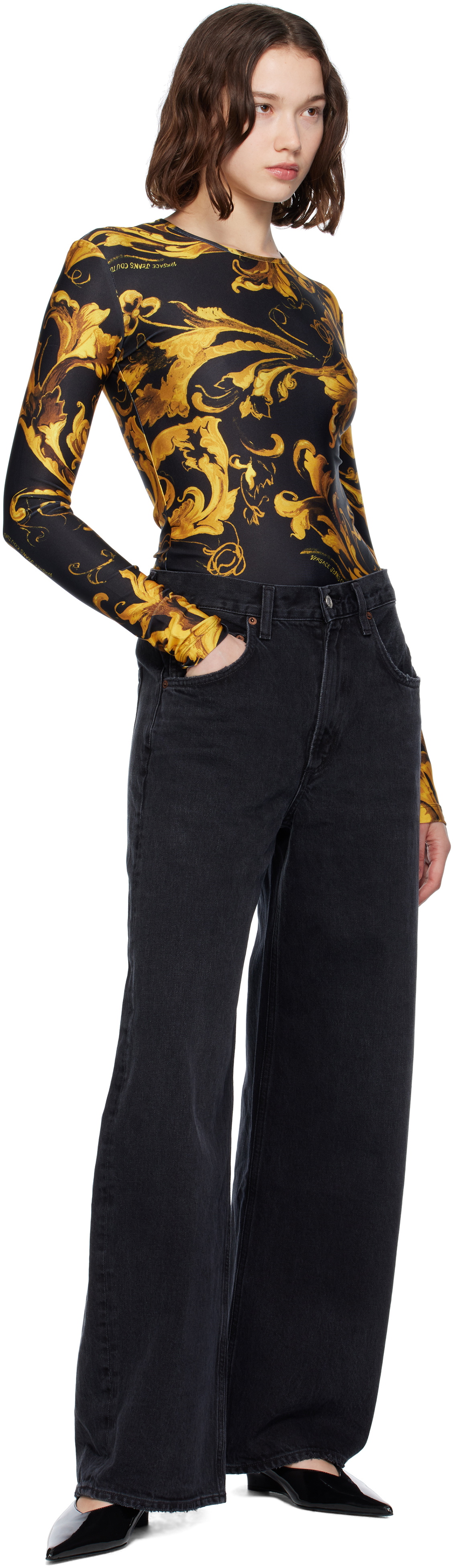 Versace Jeans Couture Black & Gold Lycra Bodysuit