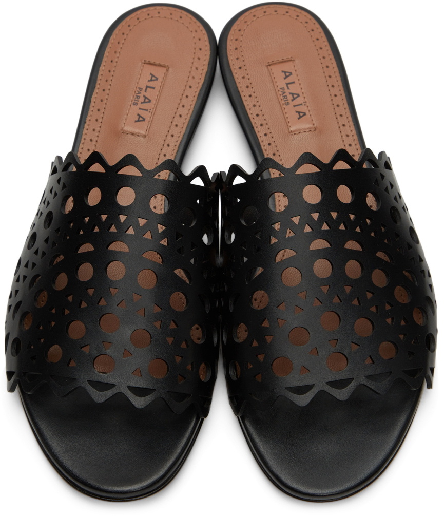 ALAÏA Black Vienne Leather Slides