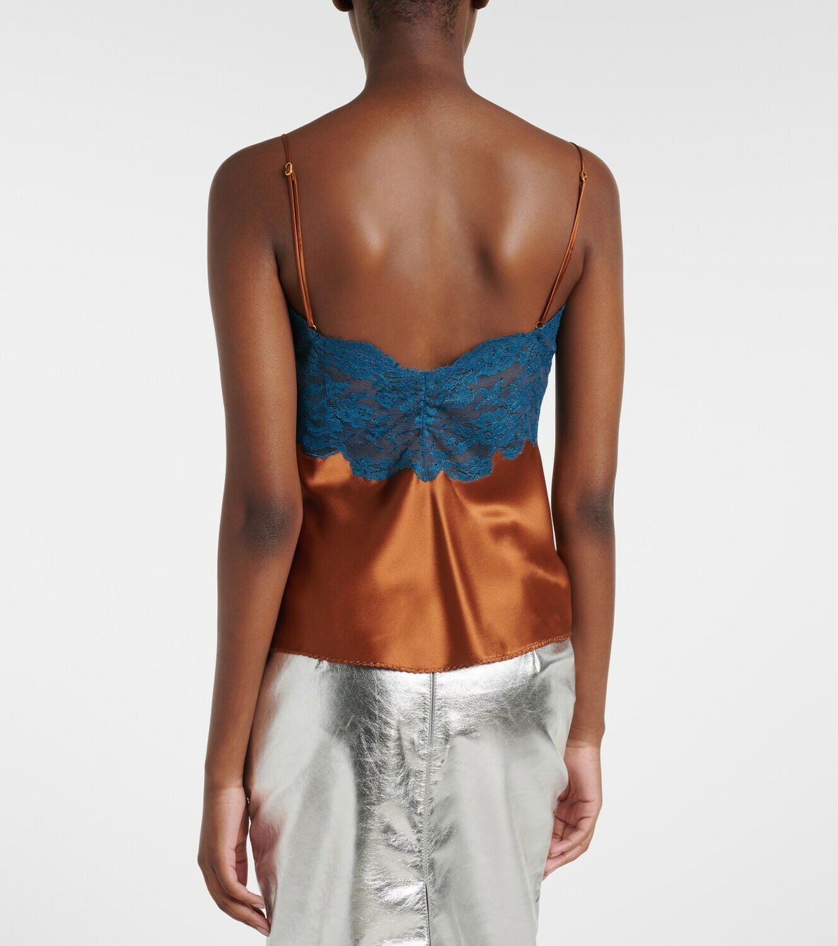 Saint Laurent Lace-trimmed silk satin camisole