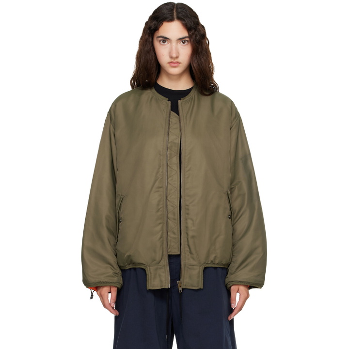 Photo: MM6 Maison Margiela Khaki Contrast Lining Nylon Bomber Jacket