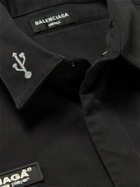 Balenciaga - Oversized Logo-Appliquéd Embroidered Stretch-Cotton Twill Shirt - Black