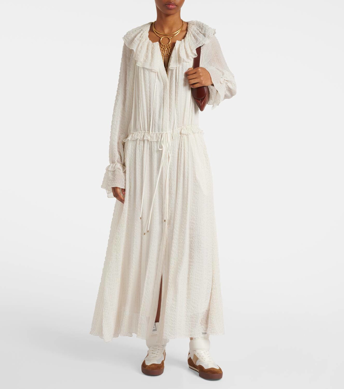 Chlo Ruffled silk-blend crpe maxi dress Chloe