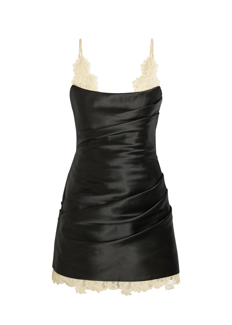 DE LA Vali Kasai Layered-lace and Satin Mini Dress Black