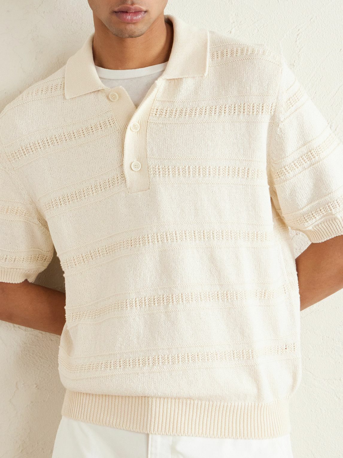 Lardini - Striped Organic and Recycled-Cotton Polo Shirt - Neutrals