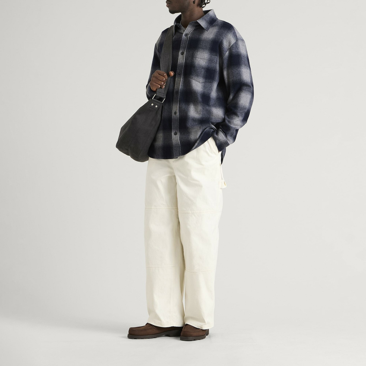A.P.C. Men's Malaury Check Wool Overshirt in Light Grey