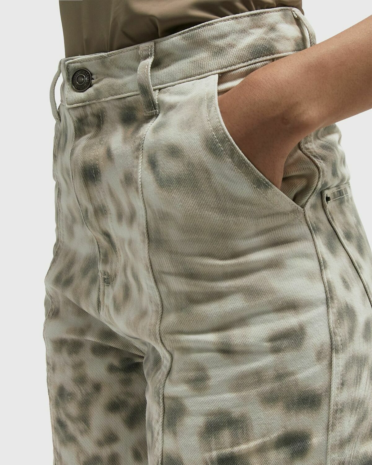ROTATE Birger Christensen Printed Denim Cargo Pants Grey Womens Casual Pant