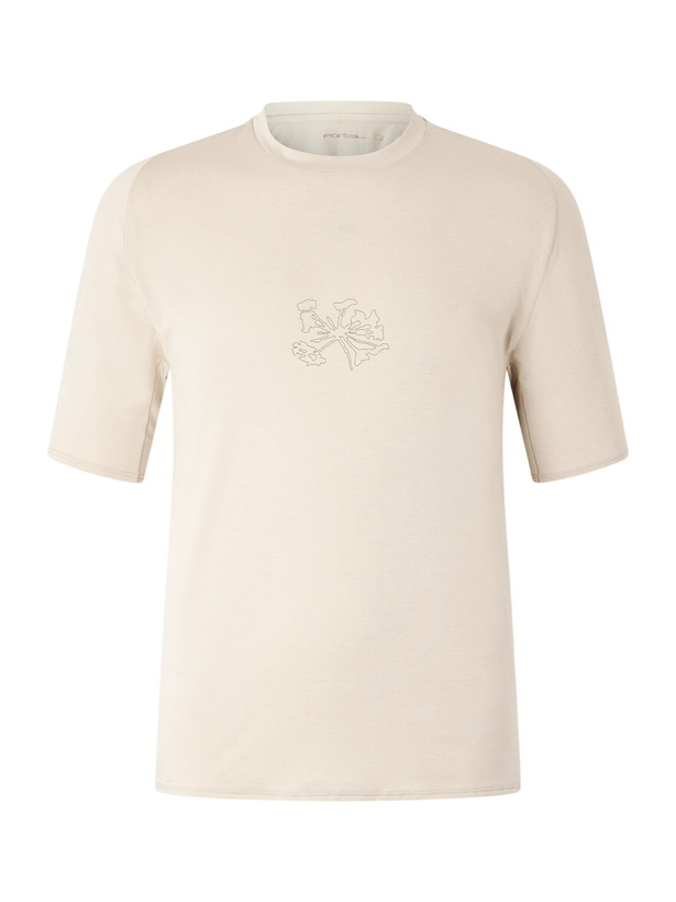 Photo: Portal - Lateral Peak Logo-Print Recycled-Jersey T-Shirt - Neutrals