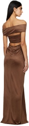 Atlein Brown Ruched Maxi Dress