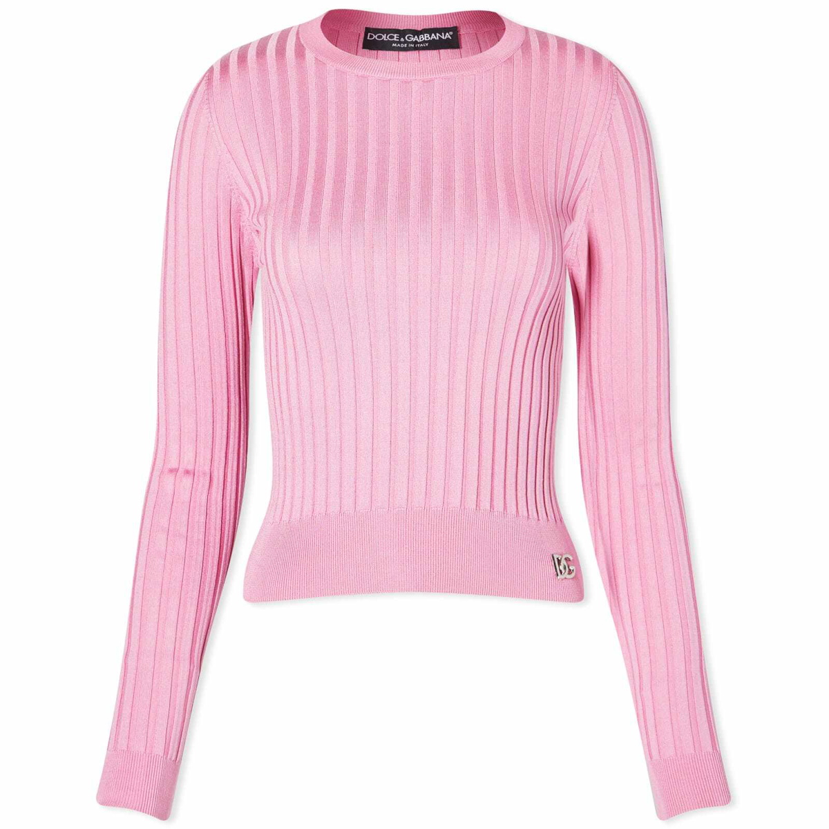 DG ribbed-knit silk cropped sweater in pink - Dolce Gabbana