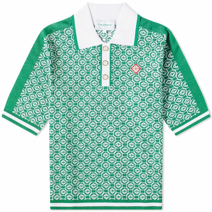 Photo: Casablanca Men's Lurex Jacquard Polo Shirt in Green