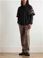 YMC - Idris Convertible-Collar Embroidered Cotton and Linen-Blend Shirt - Black