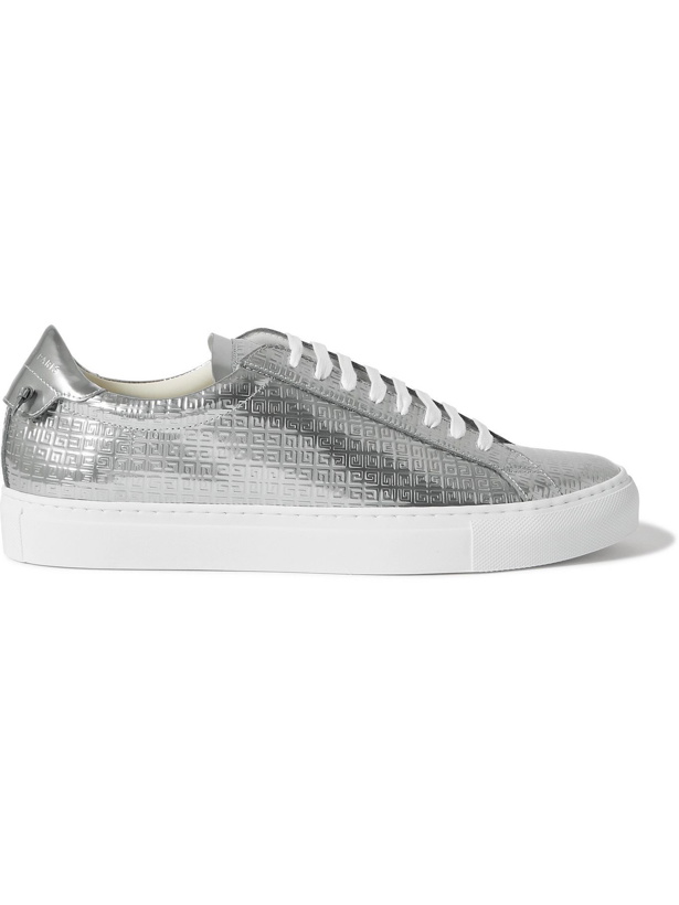 Photo: Givenchy - Urban Street Logo-Embossed Metallic Leather Sneakers - Silver