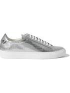 Givenchy - Urban Street Logo-Embossed Metallic Leather Sneakers - Silver