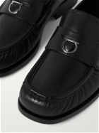 FERRAGAMO - Delmo Embellished Leather Penny Loafers - Black
