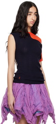 Kiko Kostadinov Navy & Orange Nomas Asymmetric Knit Raglan Sweater