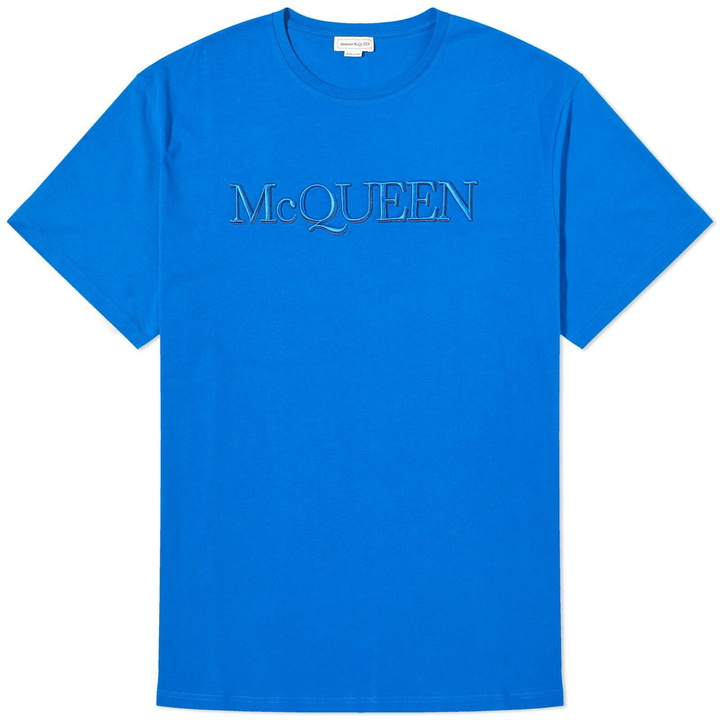 Photo: Alexander McQueen Men's Embroidered Logo T-Shirt in Electric Blue