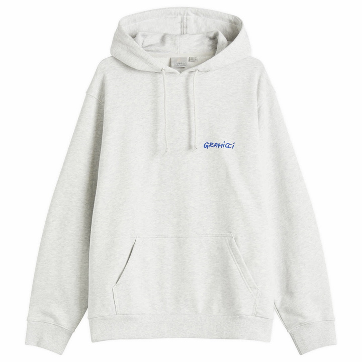 Photo: Gramicci Men's Snail Hooded Sweatshirt in Heather Ash