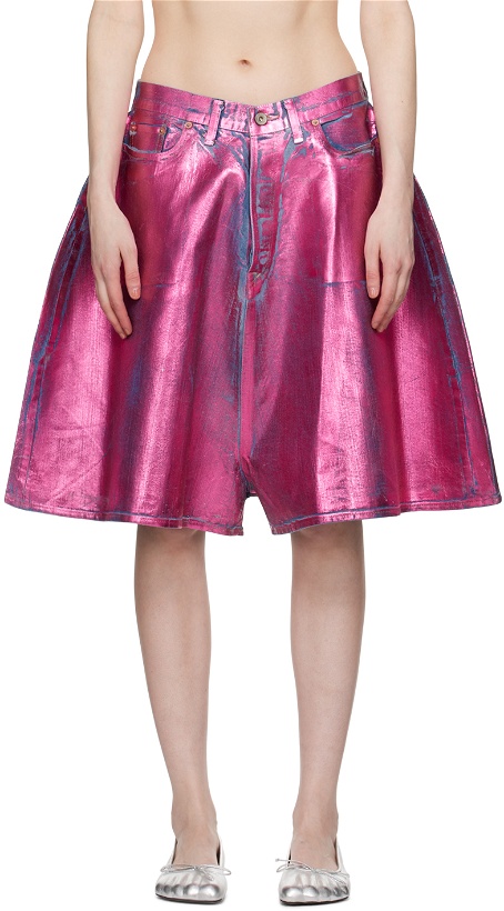 Photo: Doublet Pink Foil-Coated Denim Shorts