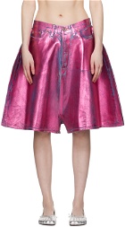Doublet Pink Foil-Coated Denim Shorts
