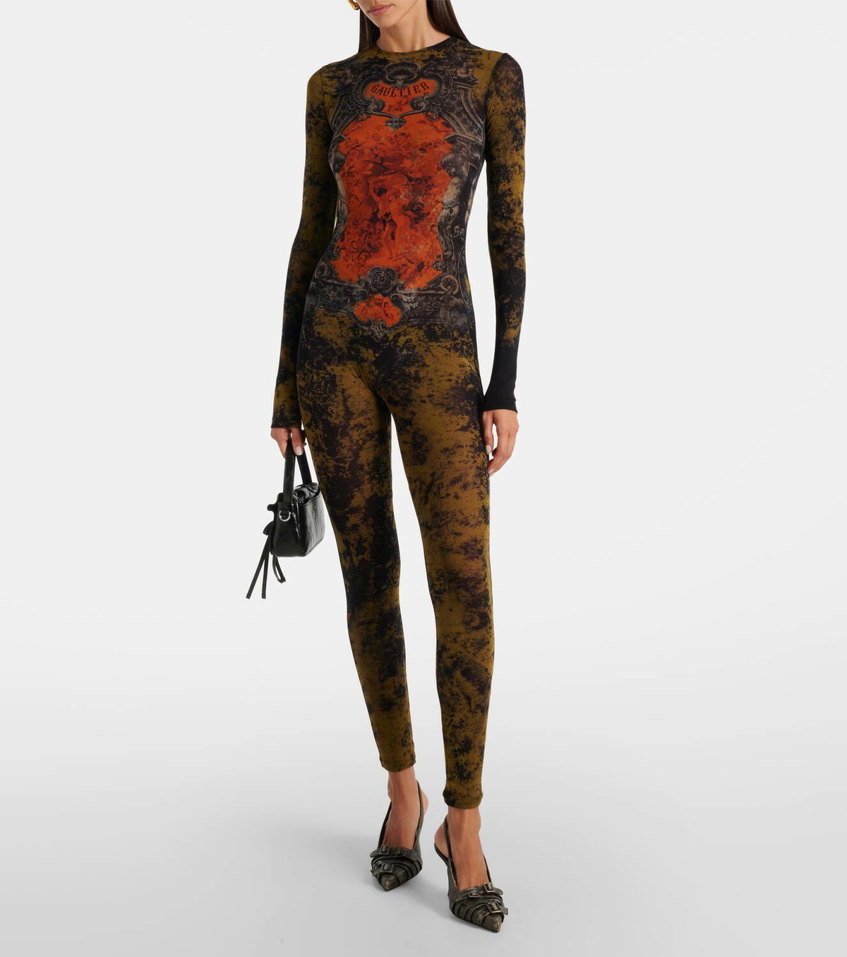 Jean Paul Gaultier Médallion printed mesh catsuit