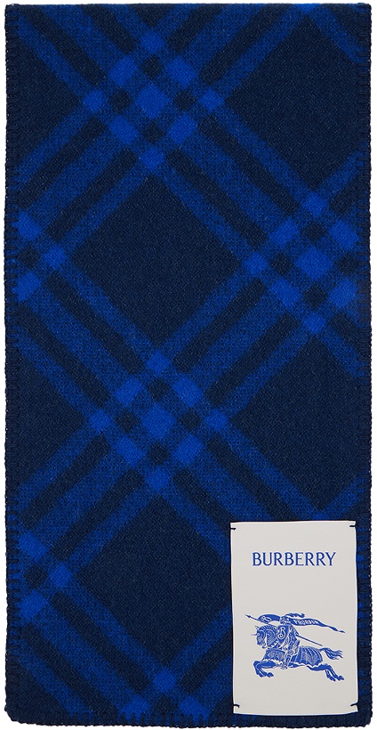 Photo: Burberry Navy & Blue Check Wool Scarf