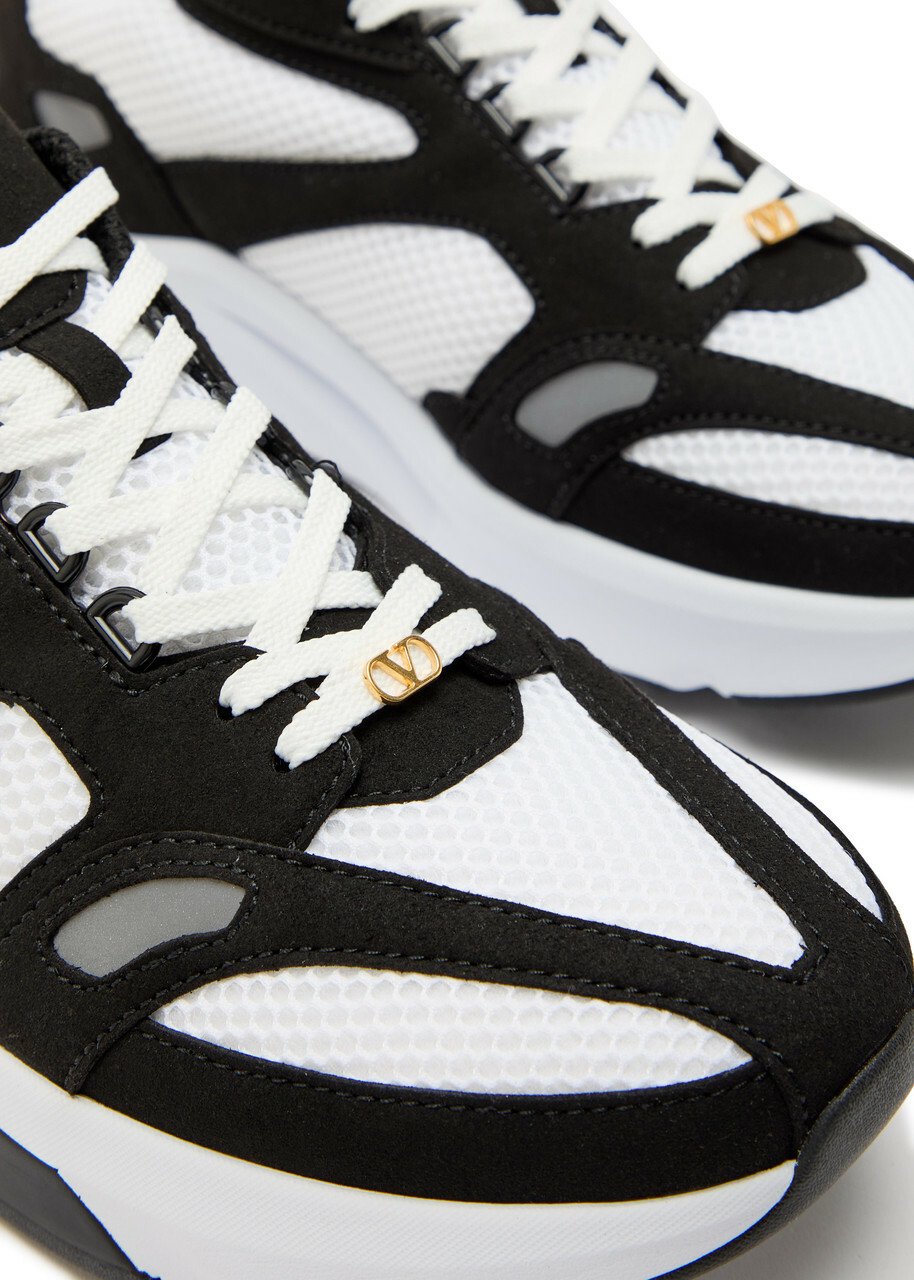 Valentino Garavani Demivee Panelled Mesh and Suede Sneakers Black And White