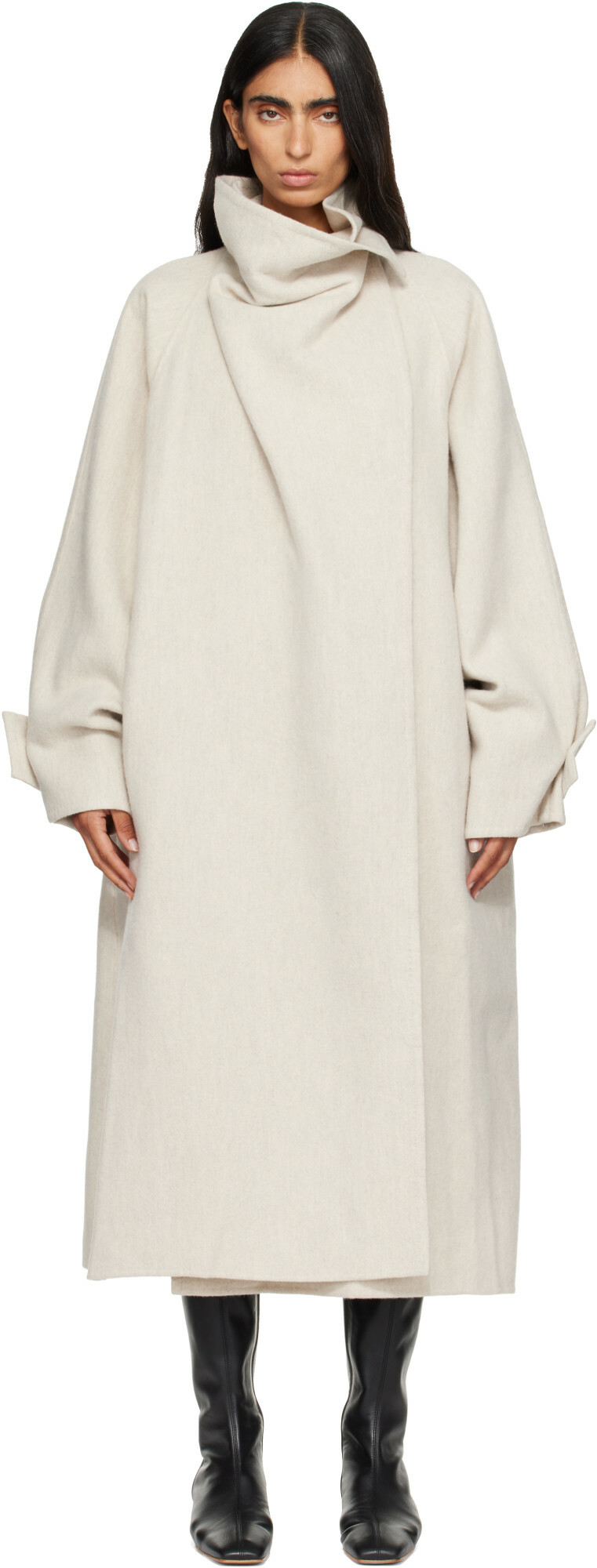 LE17SEPTEMBRE Beige Cowl Neck Handmade Long Coat