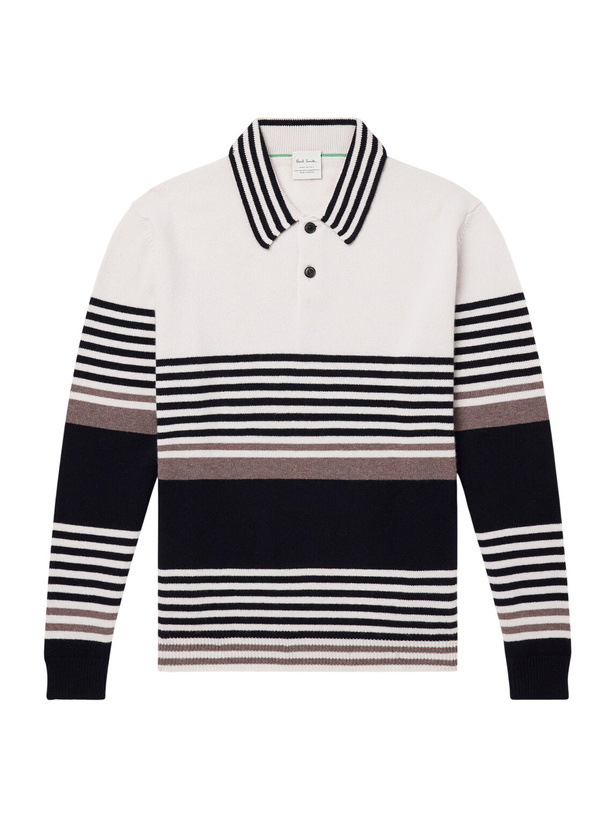 Photo: Paul Smith - Striped Cashmere Polo Shirt - Neutrals