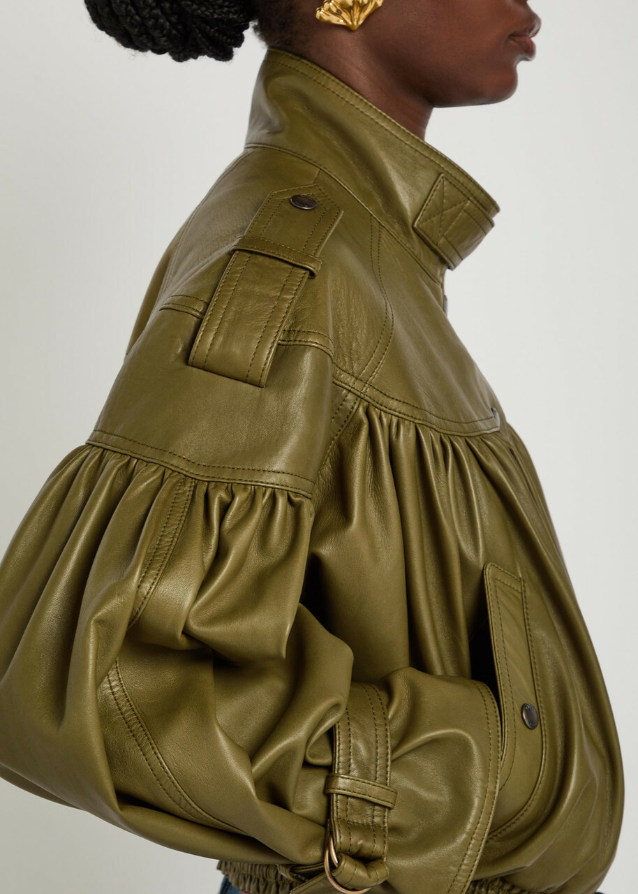 Chloe Cropped Leather Jacket Khaki